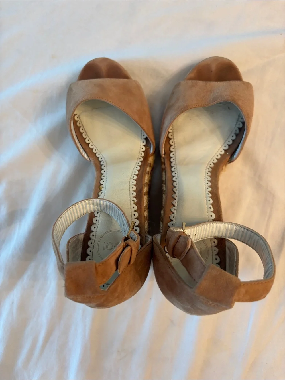 Women's Tan Suede Ankle-Strap Wedge Sandals